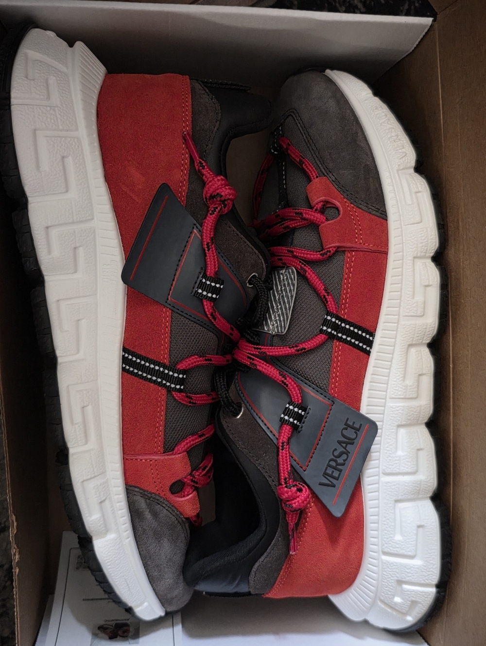 Versace Trigreca Red, Black & White Sneakers Sz 46 (13 US)